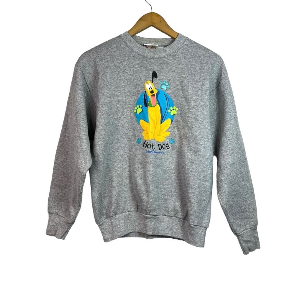 Vintage Walt Disney World Kids Youth Pluto Gray Crewneck Sweater Size XL